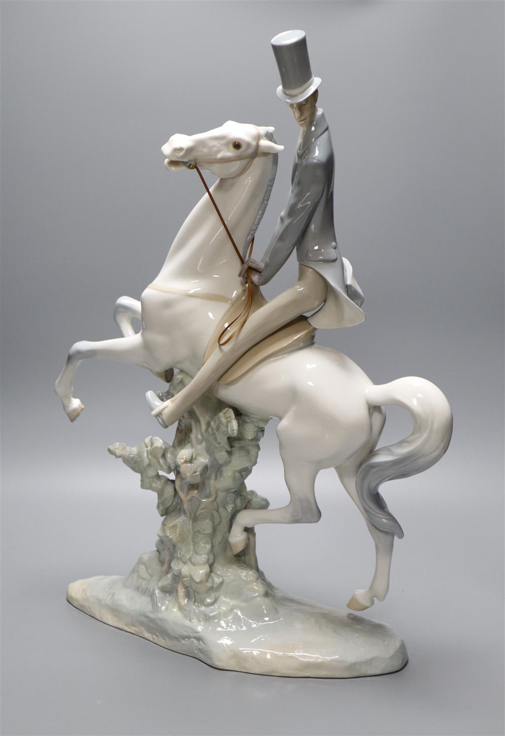 A Lladro figure of a gentleman on horse, height 50cm